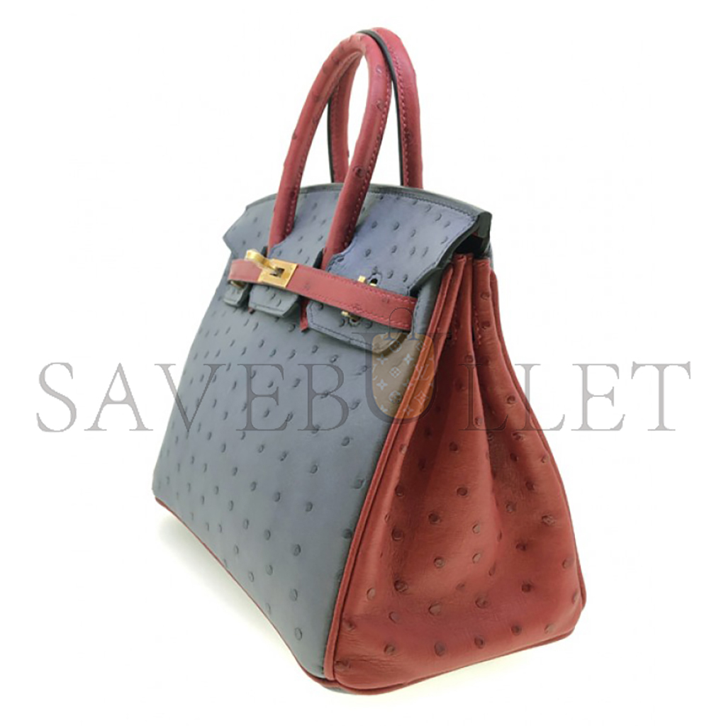 HERMÈS MASTER BIRKIN 25 OSTRICH LEATHER GREY AND RED GOLD BUCKLE H041944CK56 (25*20*13cm)